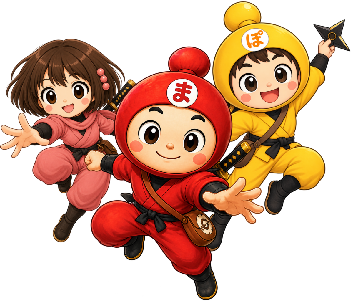 まるのすけ、あすか、ぽんたが飛び出してくるビジュアル
